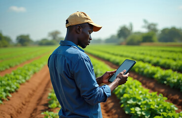 Farmer using a smartphone for farm data