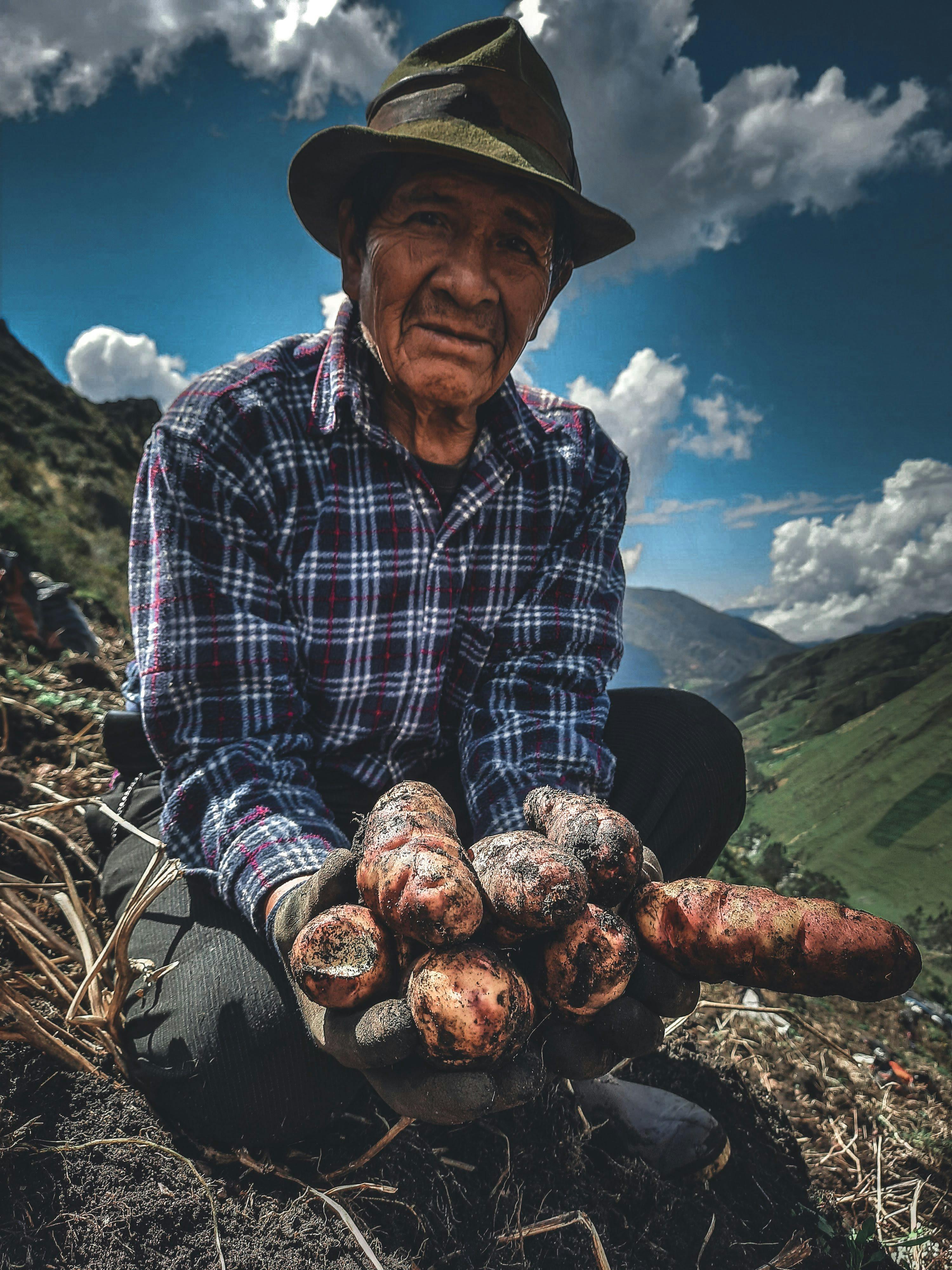Farmer using a mobile device in a field
